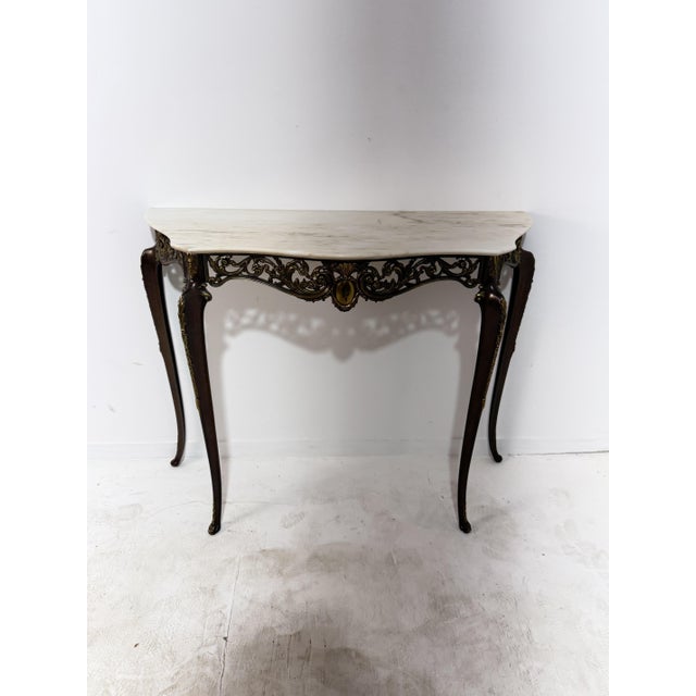 Italian brass console table with marble top, 1950 Found in a noble apartment in my hometown, Palermo. Good condition....
