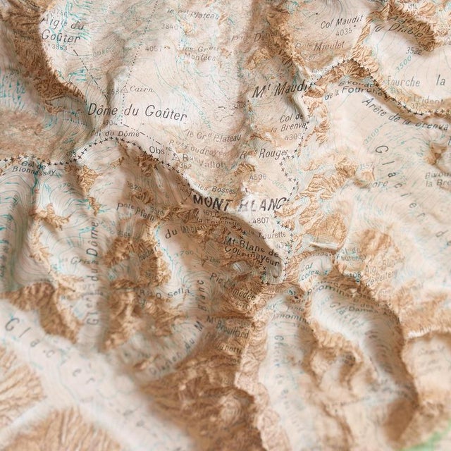 1970s Vintage French Raised Relief Map of Mont Blanc Massif, 1970s For Sale - Image 5 of 13