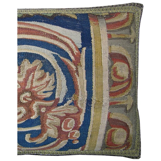 Brass 17th Century Antique Brussels Tapestry Pillow For Sale - Image 8 of 9