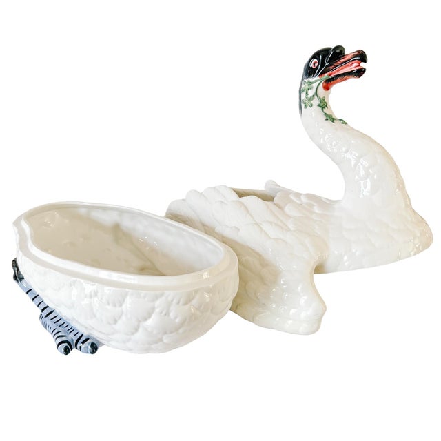 1980s 1980s Italian Hand-Painted Ceramic Swan Tureen & Centerpiece in Meissen Style by Chelsea House For Sale - Image 5 of 12
