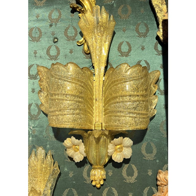 Mid-Century Modern Mid-Century Italian Murano Gold Infused Glass Sconces - A Pair For Sale - Image 3 of 8