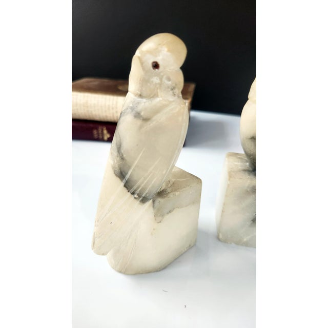 Mid 20th Century Italian Alabaster Parrot Bookends, Hand-Carved Stone Sculptures For Sale - Image 13 of 16