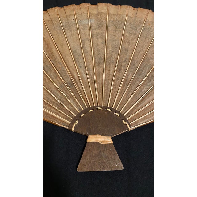 Large Pair Vintage Chinese Dragon Wall Fans 37"l X 23"h - Set of 2 Hand Painted Bamboo Fan | Oriental Decor For Sale - Image 14 of 17