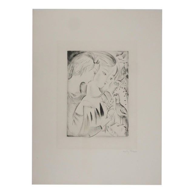 Mily Possoz, Young Women with a Parakeet, Original Signed Engraving For Sale