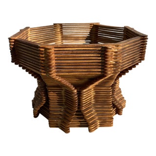 Vintage Tramp Art Wooden Popsicle Stick Footed Bowl For Sale