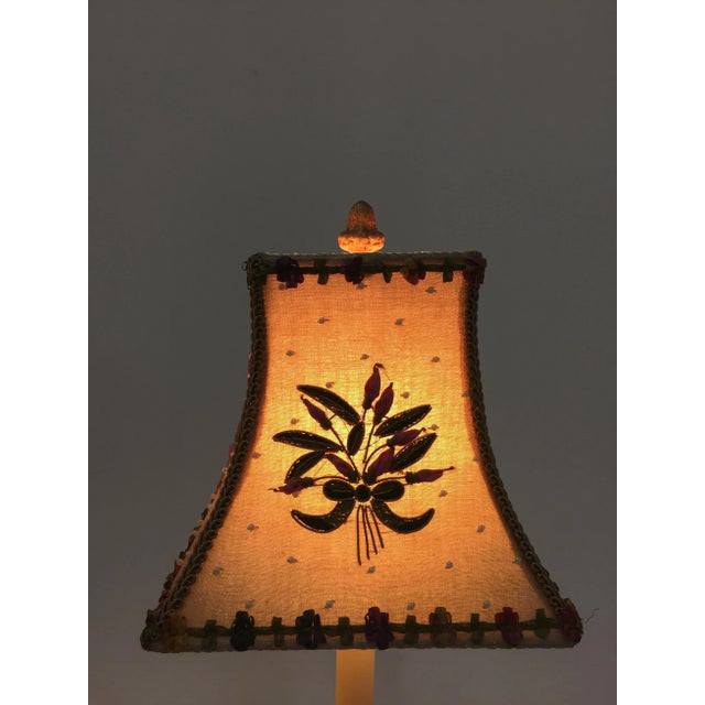 1990s Pretty Two-Arm Gilt Metal Floor Lamp With Hand Embroidered Shades For Sale - Image 5 of 12