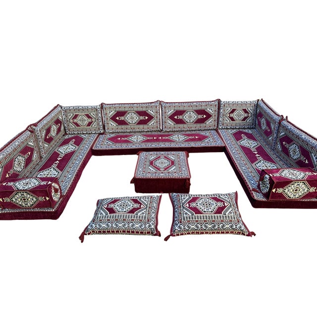 Modular Floor Sofa With Ottoman, Turkish Kilim U-Shaped Set Majlis Floor Sofa Seating For Sale - Image 17 of 18
