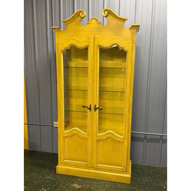 Vintage French Provincial Style Tall Glass Display Curio Cabinet For Sale In Chicago - Image 6 of 7