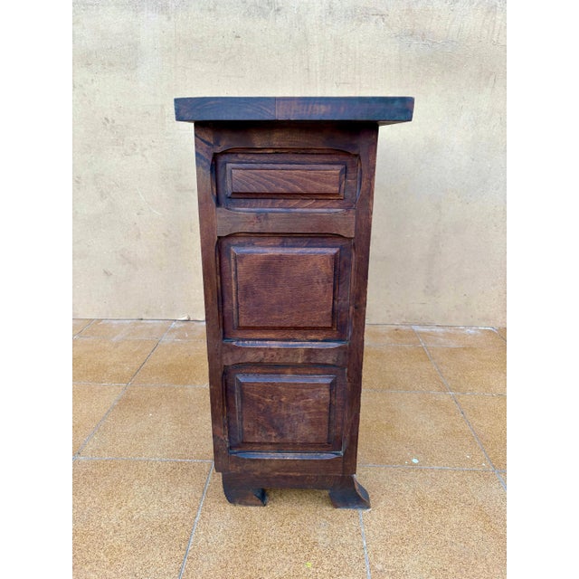 Wood 1940s Spanish Rustic Carved Solid Wood Sideboard with Wrought Iron Details For Sale - Image 7 of 9