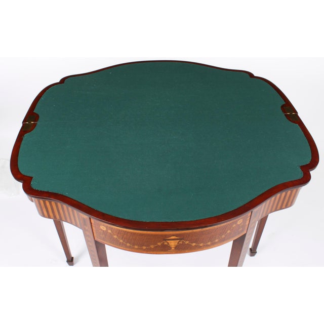 19th Century Mahogany and Satinwood Inlaid Serpentine Card Console Table For Sale - Image 5 of 18