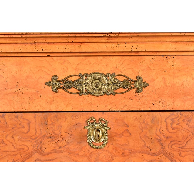 Brown Baker Furniture French Empire Neoclassical Burl Wood Abattant Bar Cabinet, Circa 1980s For Sale - Image 8 of 18