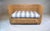 Modern Caned Teak Rattan Loveseat in Blue and White Sunbrella Fabric For Sale - Image 13 of 15