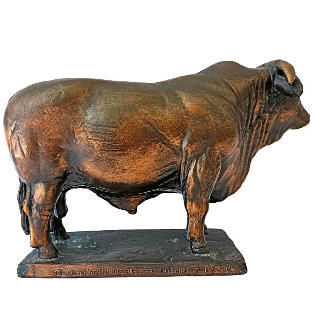Farmhouse 1969 Vintage Santa Gertrudis Breeders International Bronze Bull Trophy Statue For Sale - Image 3 of 13