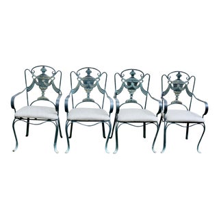 Late 20th Century French Empire Wrought Iron Chairs With Patinated Bronze Finish - Set of 4 For Sale