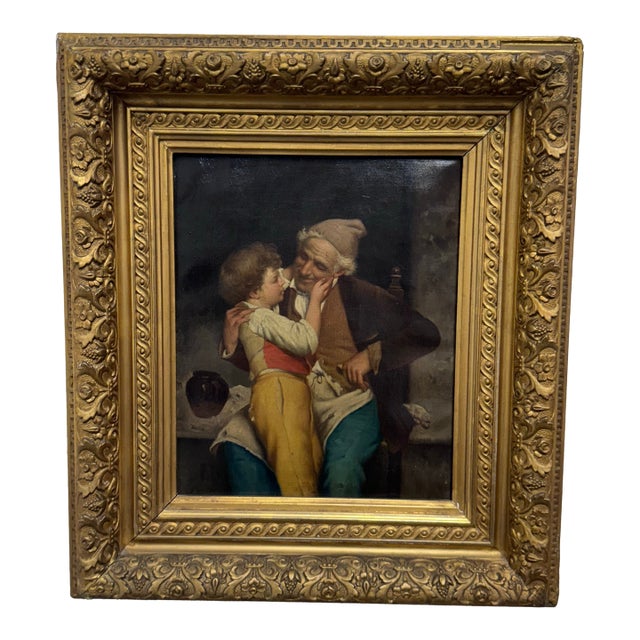 Antique Alessandro Sani Style Grandfather + Grandson Framed Painting For Sale