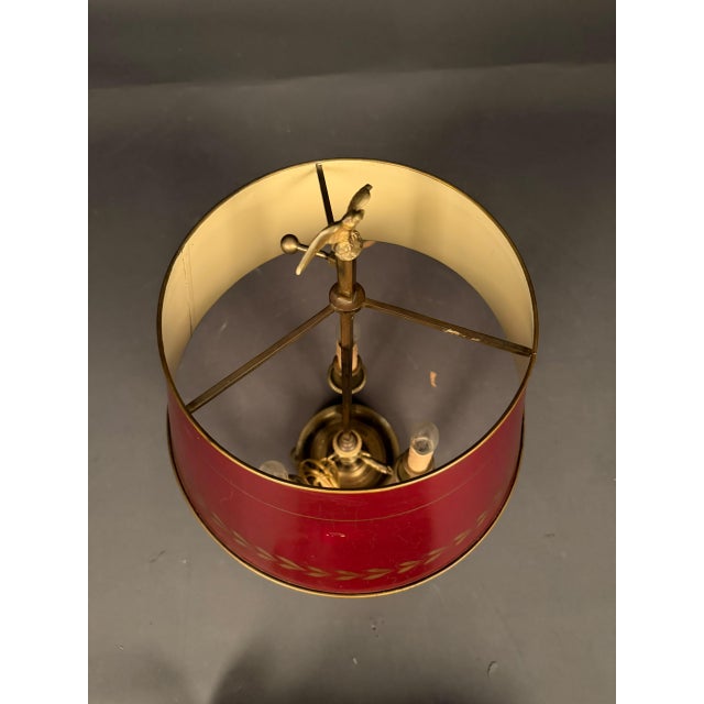 Early 20th Century French Bronze and Tall French Bouillotte Style Table Lamp With Red Hand-Painted Shade For Sale - Image 4 of 16
