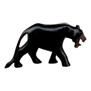 Vintage Traditional Black Panther Wood Carved Sculpture