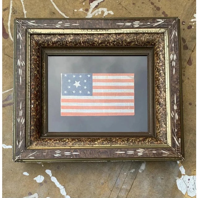 Authentic Antique 1876 Framed 13 Star Centennial Parade Flag Rare For Sale - Image 9 of 9