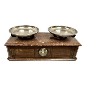 1800s Henry Troemner Marble Top Apothecary Scale with Silverplate Bowls