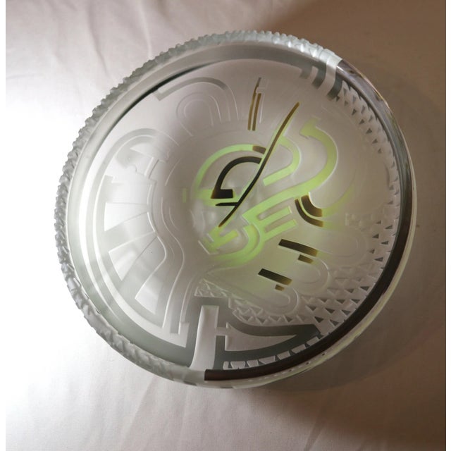 Art Deco Vintage 88 Blown James Parsons Relief Art Deco Art Studio Glass Centerpiece Bowl For Sale - Image 3 of 12
