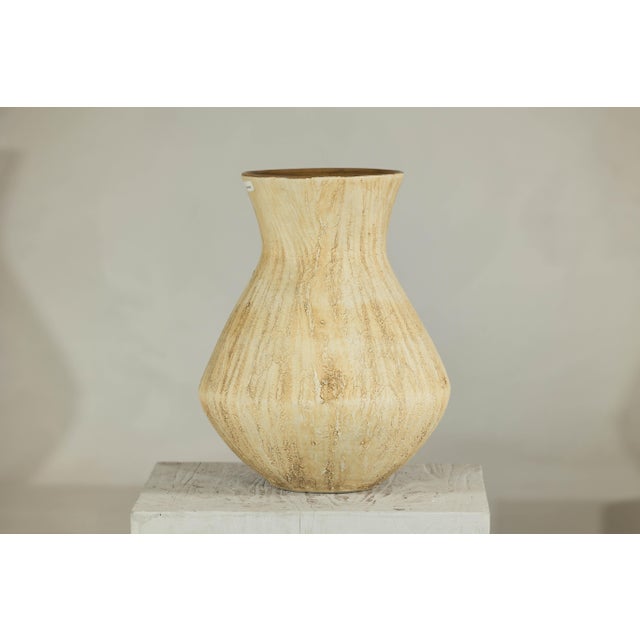 Large Artisan Ceramic Vase with Textured Drip Glaze and Flared Neck For Sale In New York - Image 6 of 18