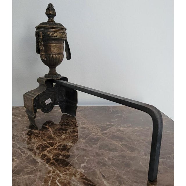 Italian Die-Cast Brass Andiron Set in Antique Brass Finish - a Pair For Sale In Dallas - Image 6 of 7