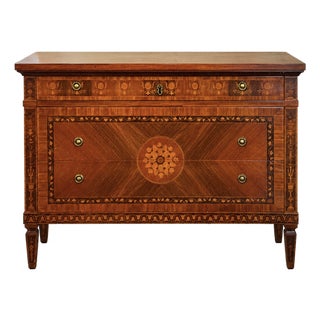 Vintage Italian Marquetry Walnut Commode For Sale