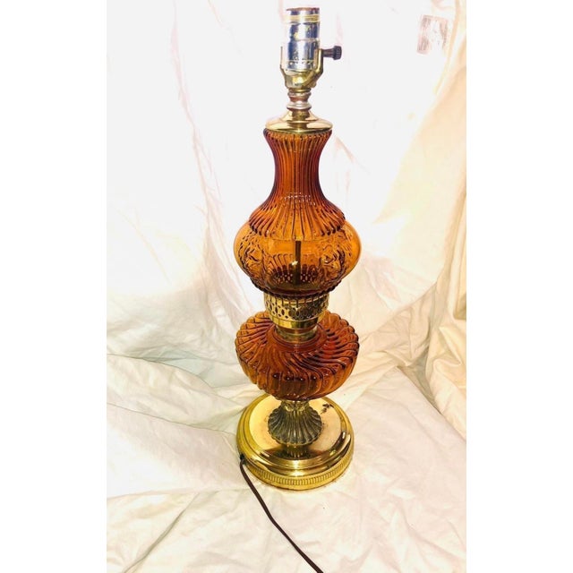 1960s Brass and Amber Glass Table Lamp For Sale In Dallas - Image 6 of 8
