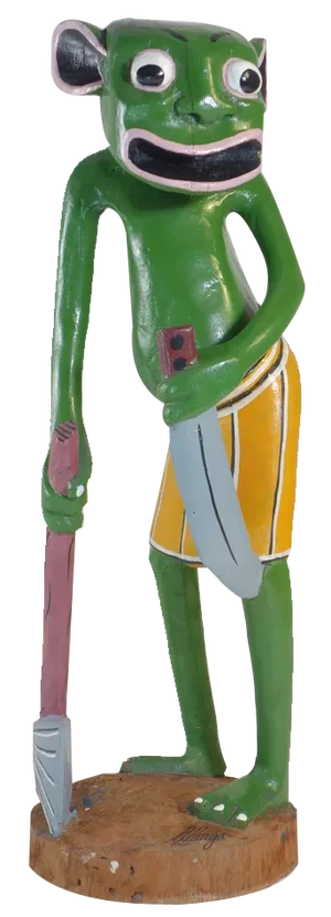 George Lilanga, Green Figure, 2000s, Wood & Enamel Paint