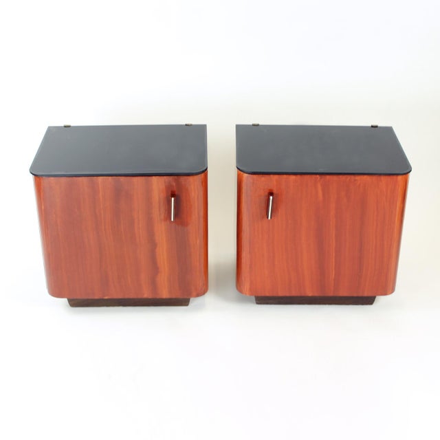Vintage Bedside Tables with Black Glass, Czechoslovakia, 1960s, Set of 2 For Sale - Image 9 of 9