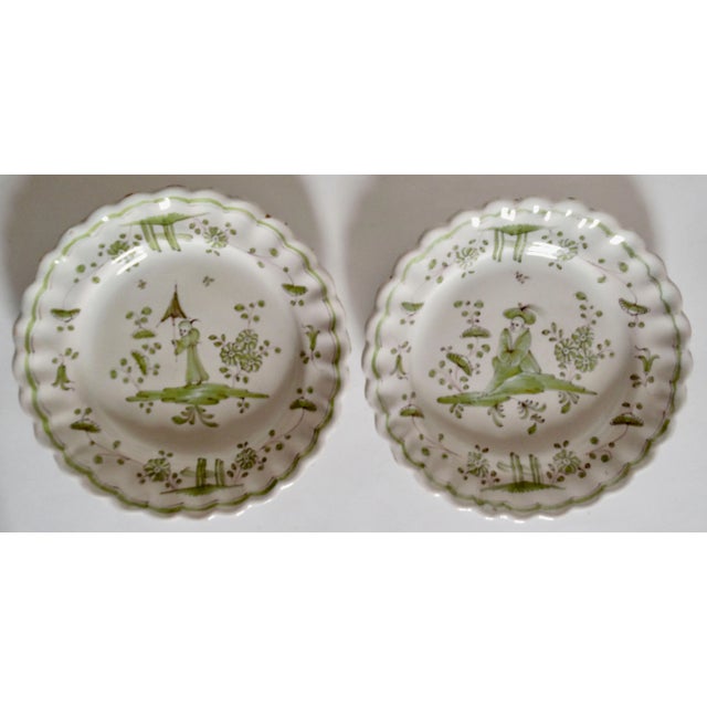 Cream 19th-Century French Moustiers Chinoiserie Figural Plates, a Pair For Sale - Image 8 of 11