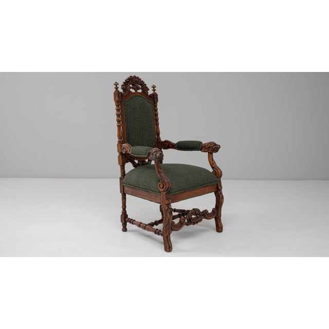 Brown 1900s French Baroque Revival Oak Armchair with Upholstered Cushions For Sale - Image 8 of 18