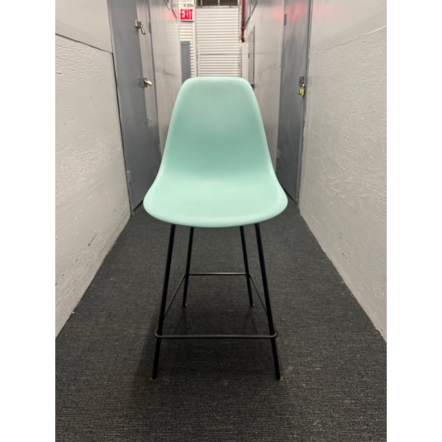 Mid-Century Modern Herman Miller Eames Molded Plastic Counter Stool Turquoise For Sale - Image 3 of 5