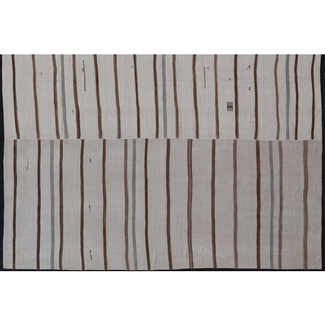 Traditional Large Turkish Vintage Flat-Weave in Light Brown and Cream With Stripe Design For Sale - Image 3 of 13