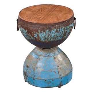Hand-Forged Metal Hourglass Side Table With Wood Top For Sale