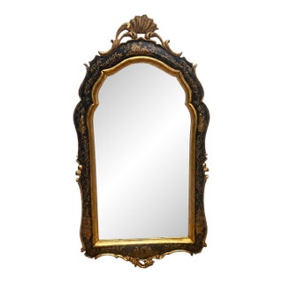 Vintage Italian Venetian Style Black & Gilt Chinoiserie Wall Mirror For Sale