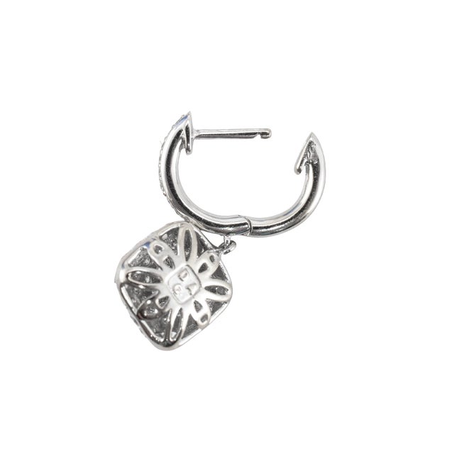 Ladies 14k White Gold 1.11ctw Round Diamond Square Pave Cluster Dangle Earrings, A Pair For Sale In Houston - Image 6 of 8