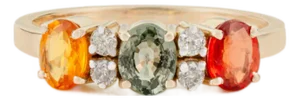 1.53 Carat Multi-Sapphire & Diamond Three-Stone Vintage 14k Gold Ring Size 6