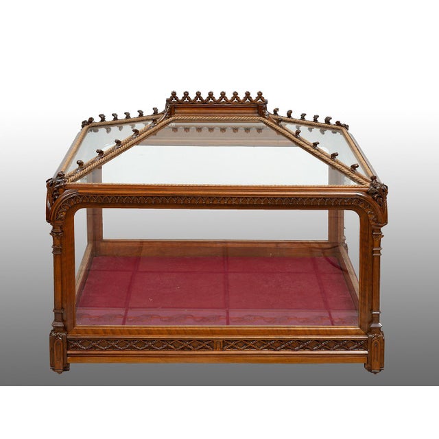 Glass Neo-Gothic Showcase in Walnut, Naples, Early 19th Century For Sale - Image 7 of 7