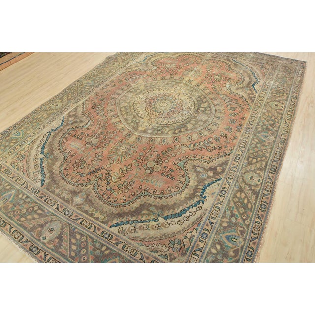 Farmhouse Tabriz Rug 8’1” X 11′ Pink Wool Vintage Distressed Hand-Knotted Carpet For Sale - Image 3 of 15