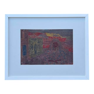 Inji Efflatoun “Untitled” Mixed Media Painting, Egypt For Sale