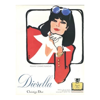 1980 Vintage French Christian Dior Perfume Advertisement Print by Gruau For Sale