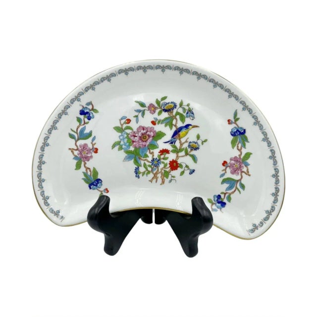 1980s Aynsley Pembroke Porcelain Floral, Bird Crescent Salad Plate For Sale In Washington DC - Image 6 of 12