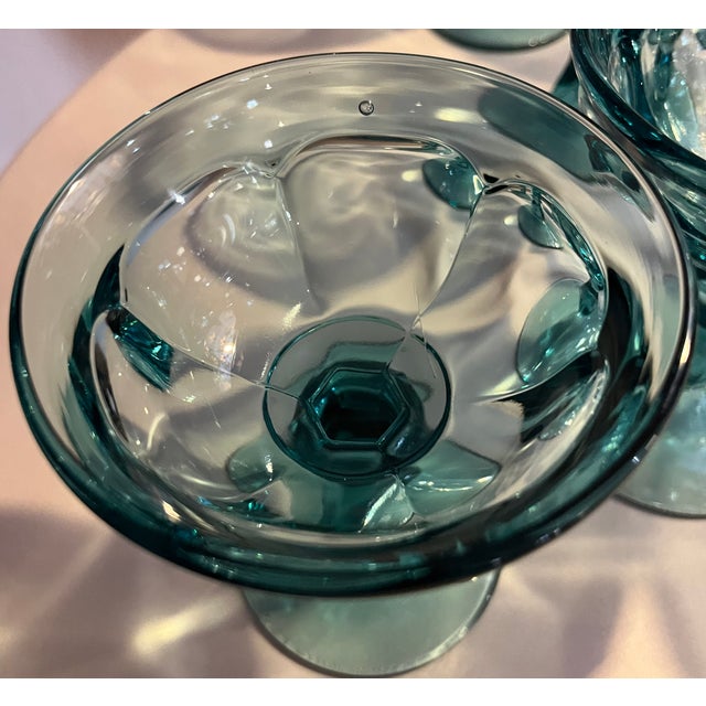 Vintage Mid-Century Teal/Turquoise Champagne or Sherbet Glasses - Set of 9 For Sale - Image 9 of 10
