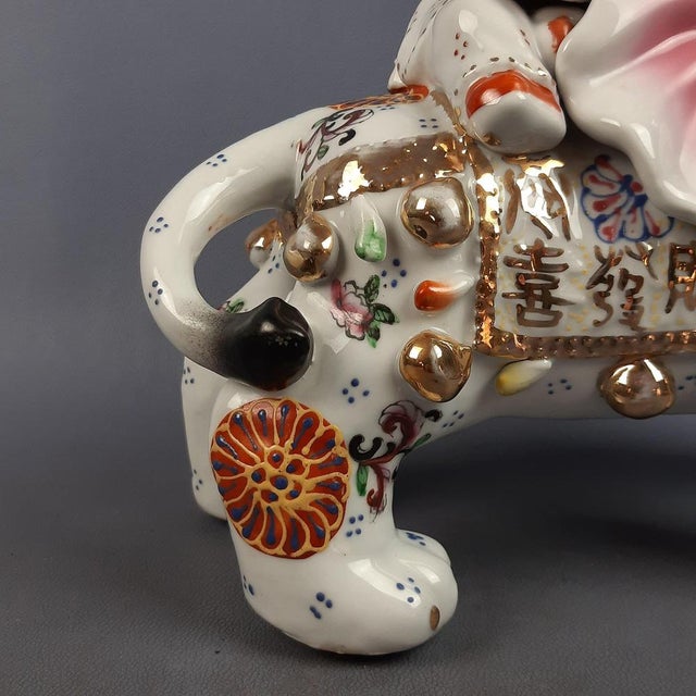 Vintage Porcelain Sculpture of Elephant with Drummer, 1970s For Sale - Image 12 of 18