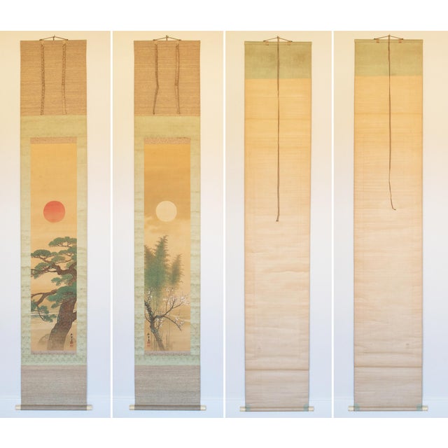 "Sunrise and Moonrise" by Yamada Keichu, Meiji Japanese Paintings in Original Case, Set/2 For Sale - Image 15 of 18