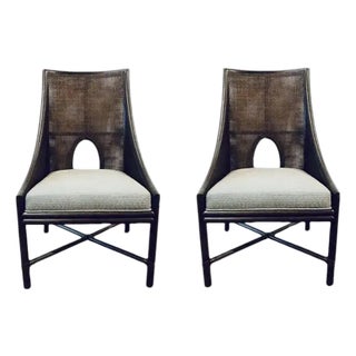 Barbara Barry for Baker / McGuire Organic Modern Dark Tobacco Canned Dining Chairs Set of 2 For Sale