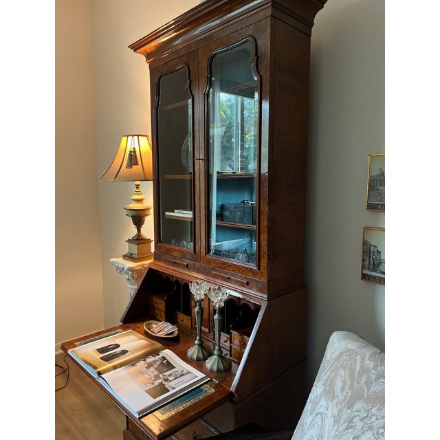 Mid 20th Century Queen Anne Style Burr Walnut Secretary Bookcase For Sale - Image 12 of 17