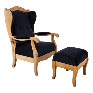 Set of Reclining Chair with Ottoman, 1940s For Sale