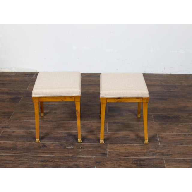19th Century Pair of Biedermeier Period 19th Century Walnut Stools with Carved Gilt Lion Paws For Sale - Image 5 of 10
